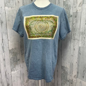 Hand Printed Upcycled Womens Large Vintage Sunroom Ceiling Floral PolyCotton Tee